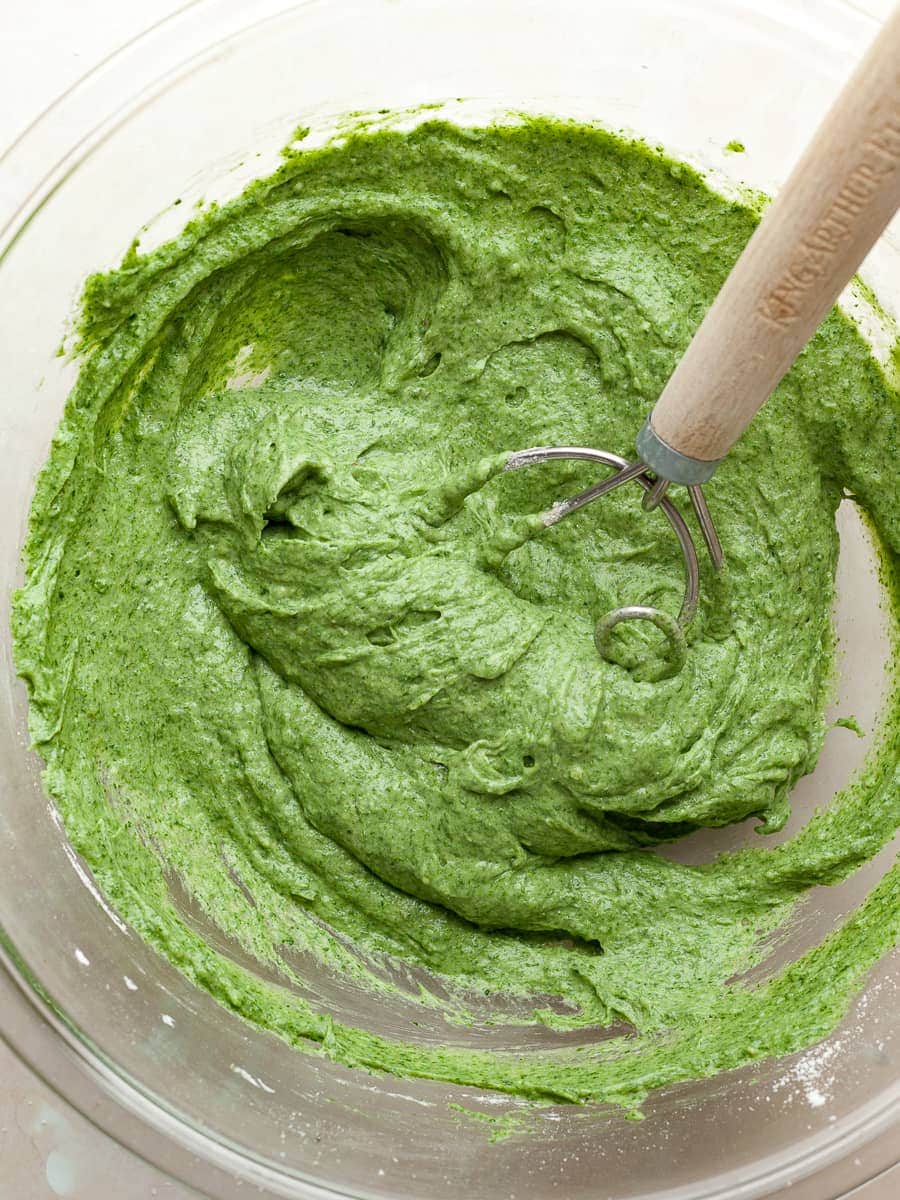 Gluten Free Spinach Spätzle Dough in a bowl