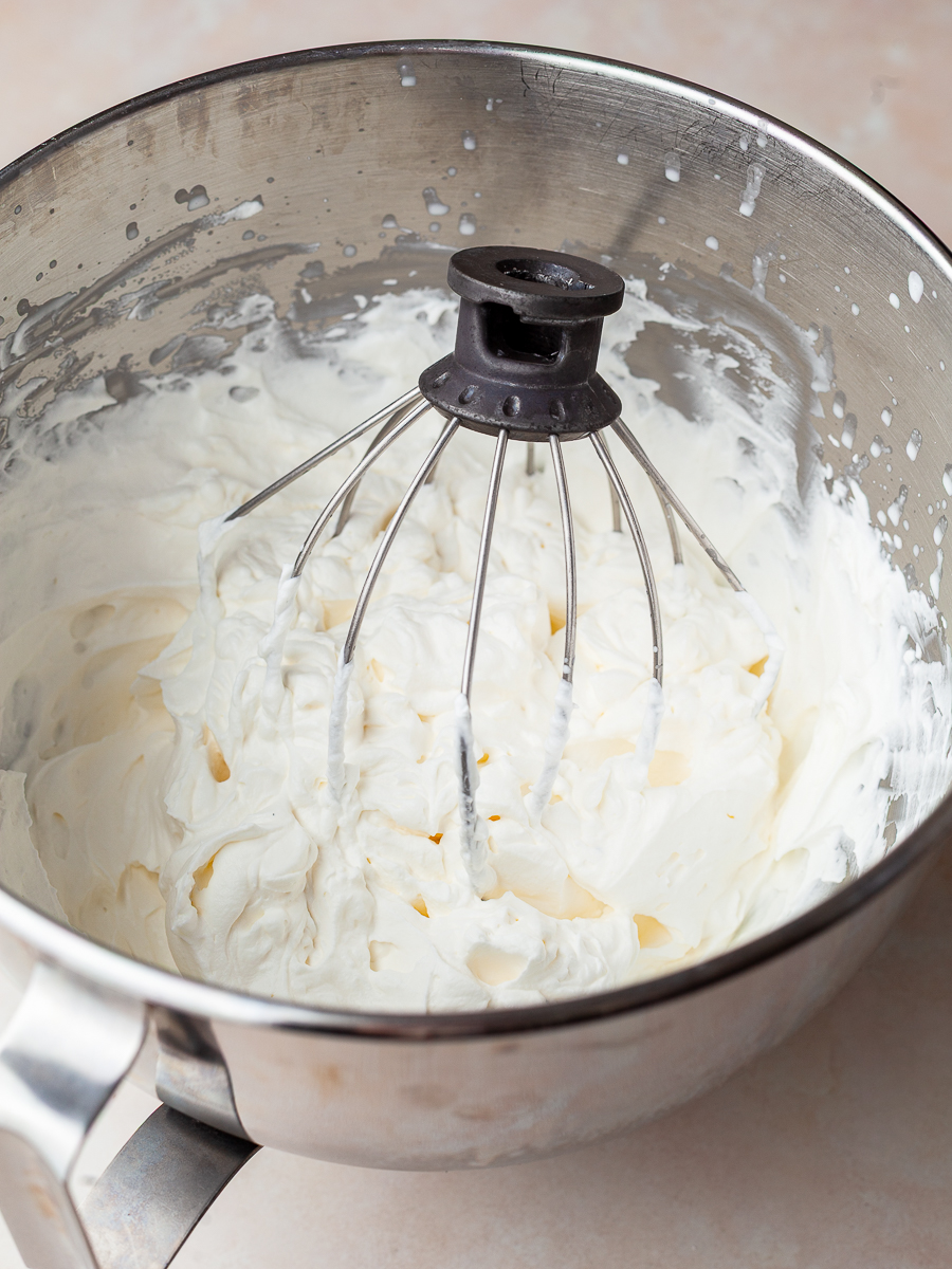 whipped cream in a mixing bowl