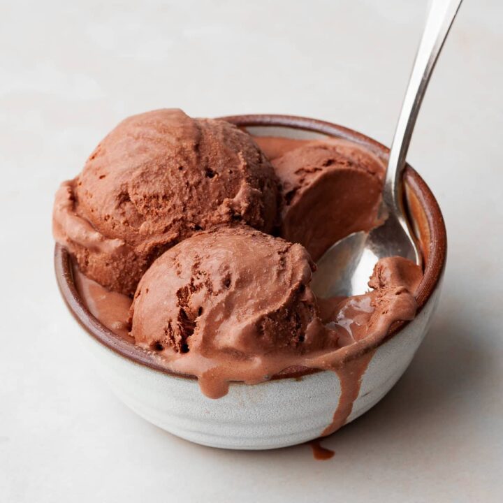 a bowl of no churn chocolate ice cream