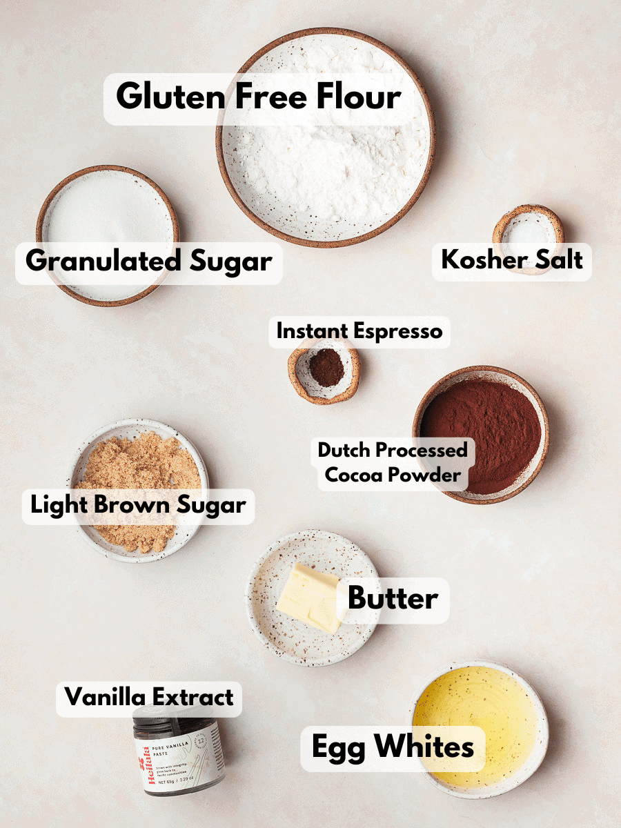a collage of ingredients needed to make gluten free chocolate waffle cones