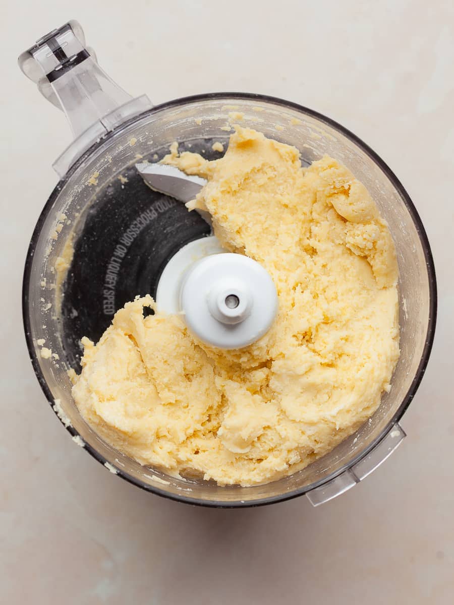 gluten free pasta dough in a food processor