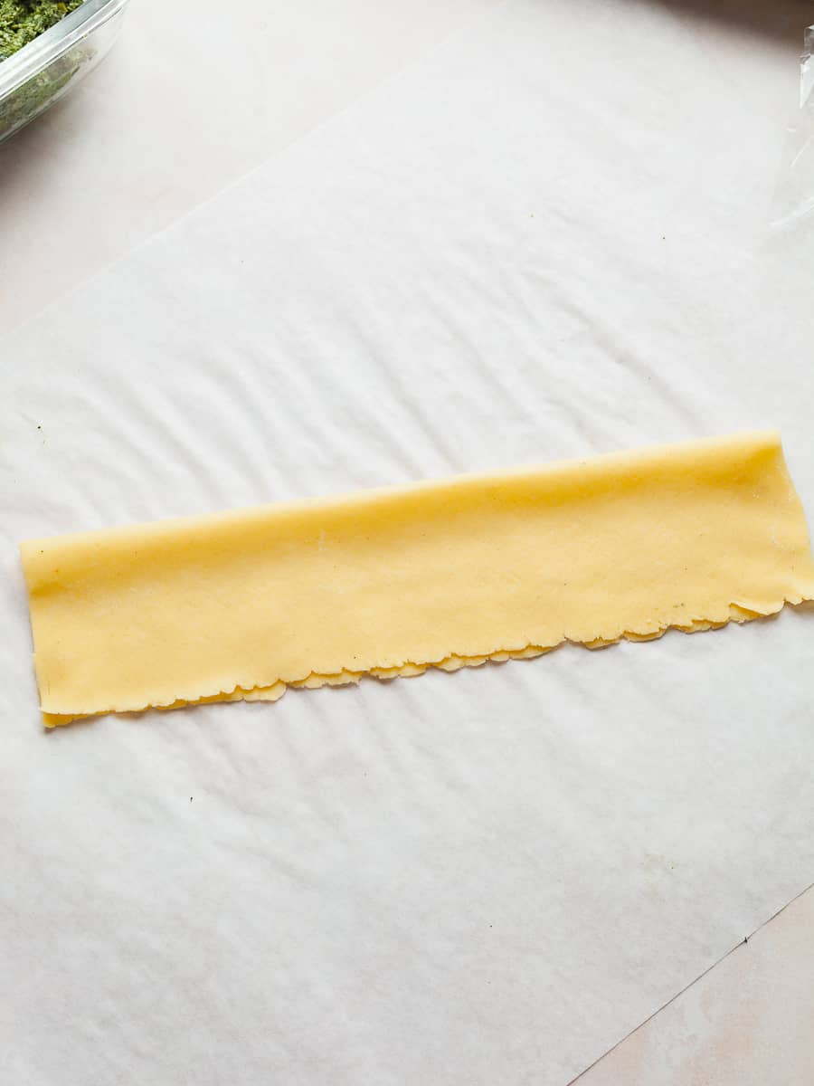 folded in half piece of pasta