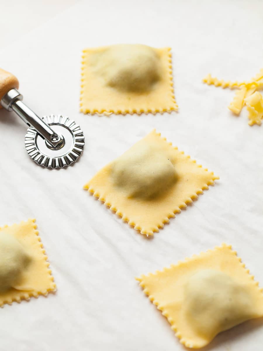 cut gluten free spinach ricotta ravioli