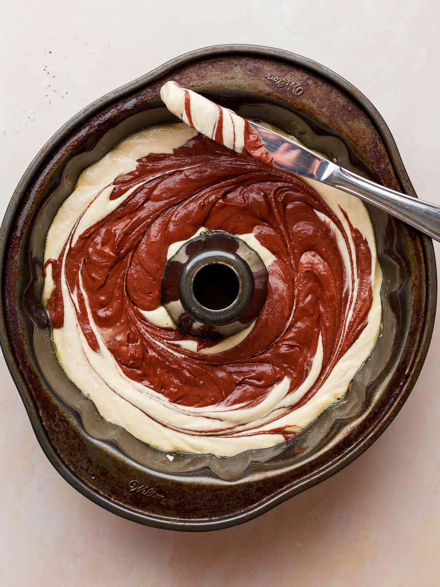 unbaked whipped cream cake batter in a bundt pan