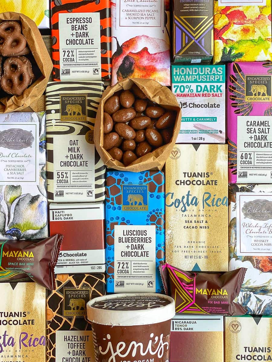 a collage of a variety of chocolate bars