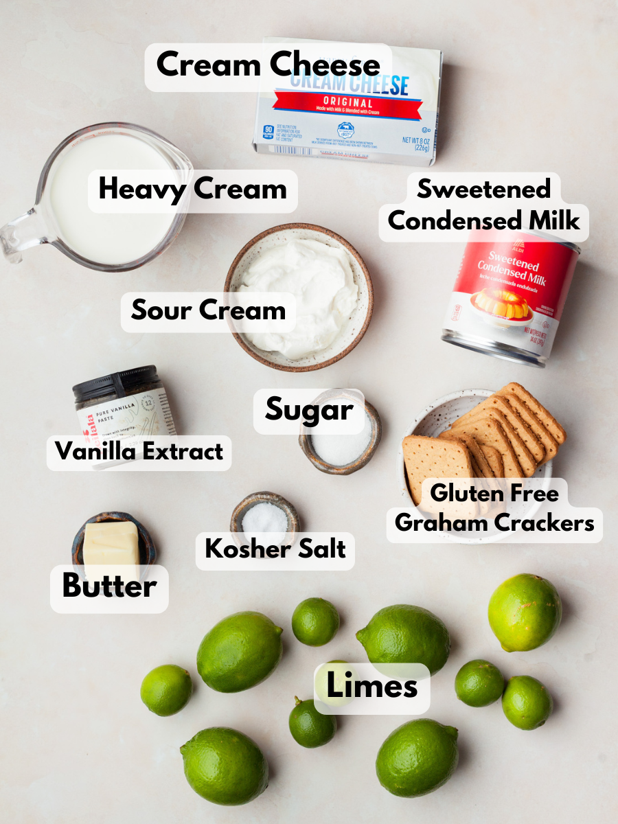 a collage of ingredients needed to make Gluten Free Key Lime Cheesecake Parfaits