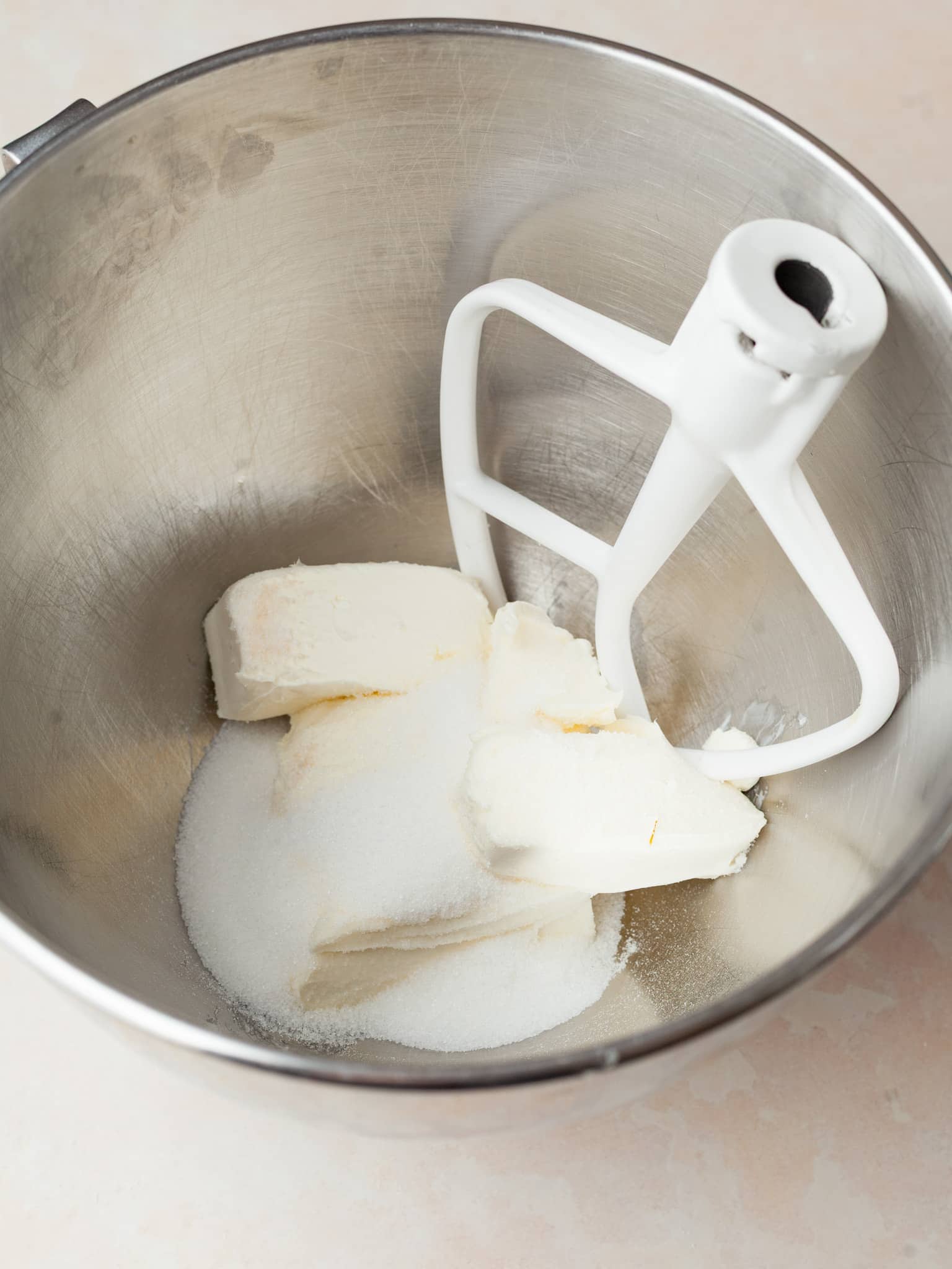 softened cream cheese, sugar and vanilla in the kitchenaid bowl