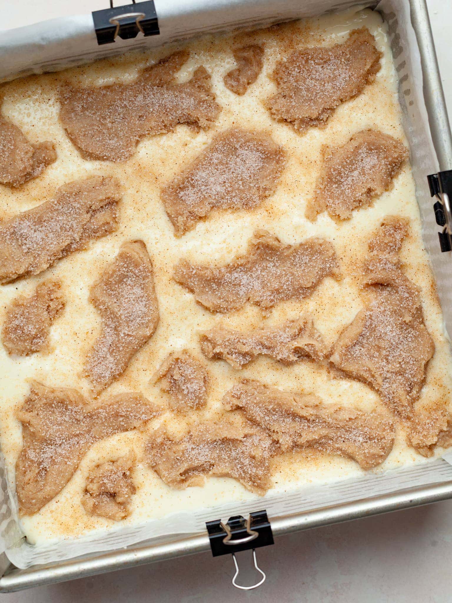 gluten free snickerdoodle cheesecake bars before baking