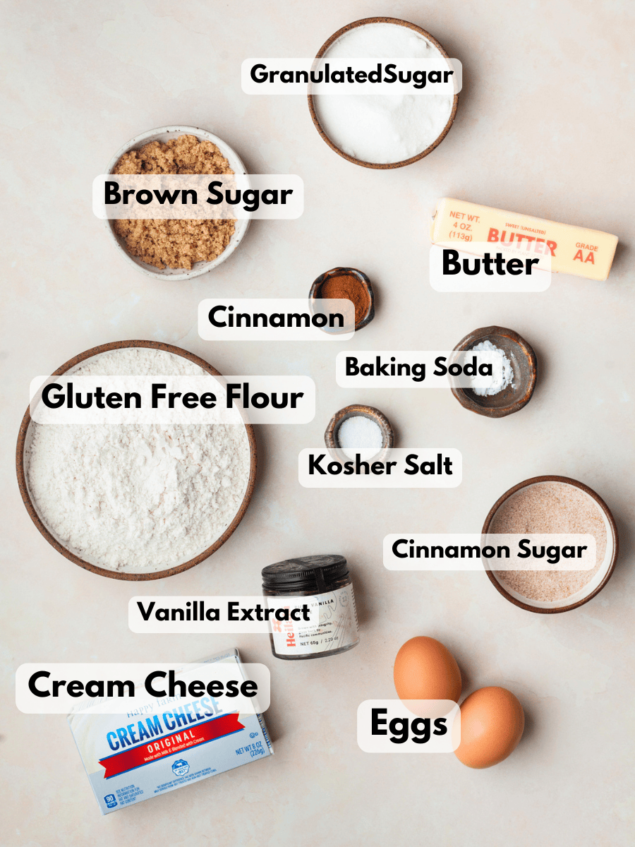 a collage of ingredients needed to make a gluten free snickerdoodle cheesecake bars