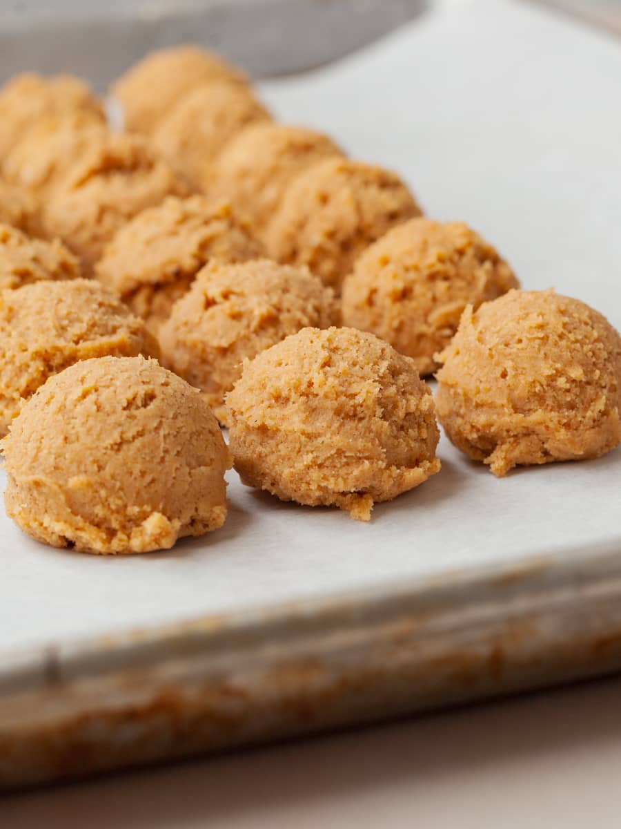 scooped gluten free pumpkin cheesecake snickerdoodle cookie dough