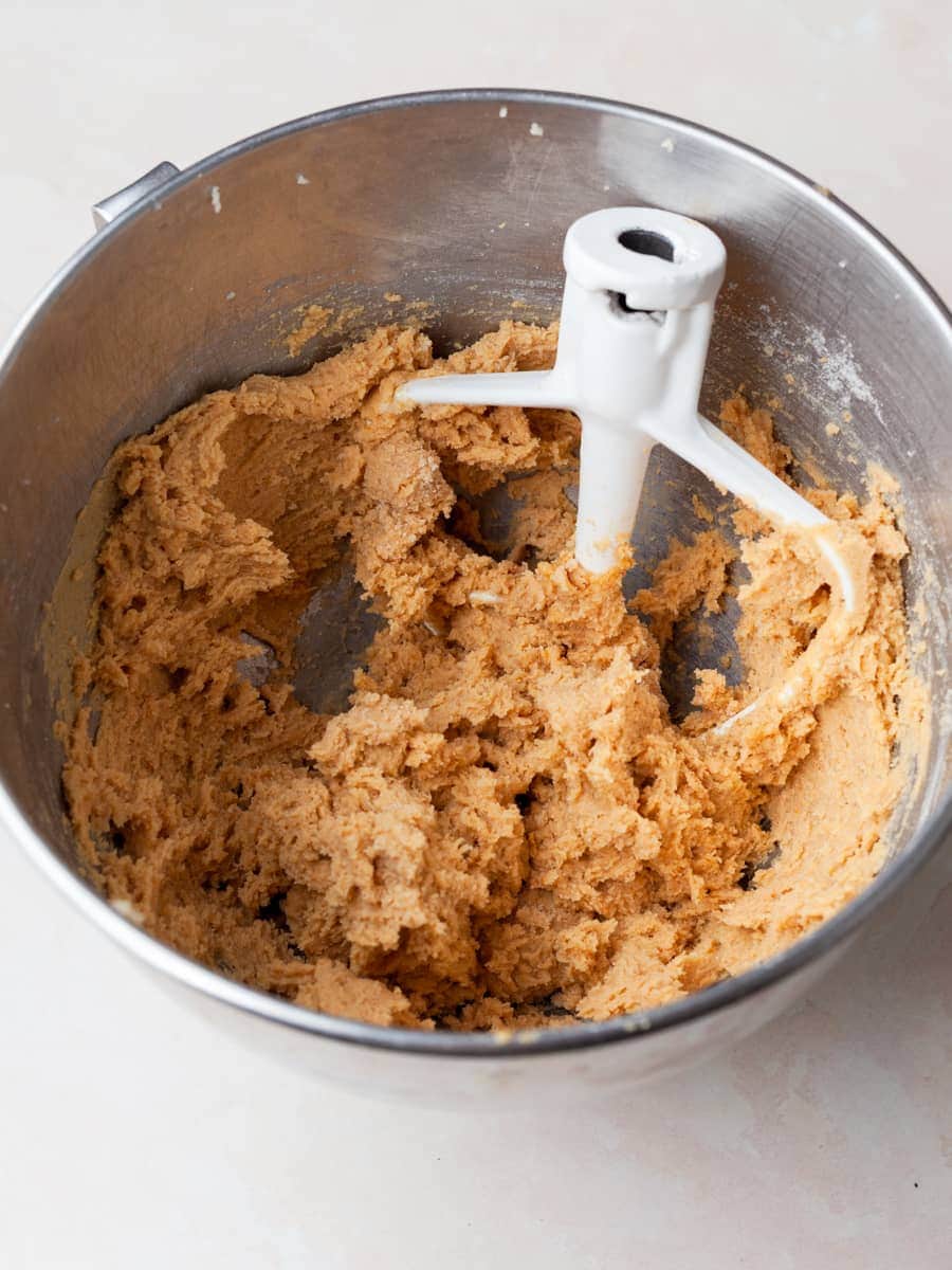 gluten free pumpkin snickerdoodle cookie dough in a bowl