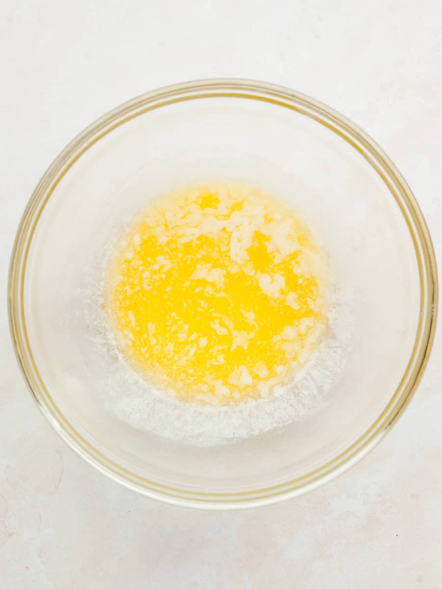 a bowl of melted butter for dirty chai cookies